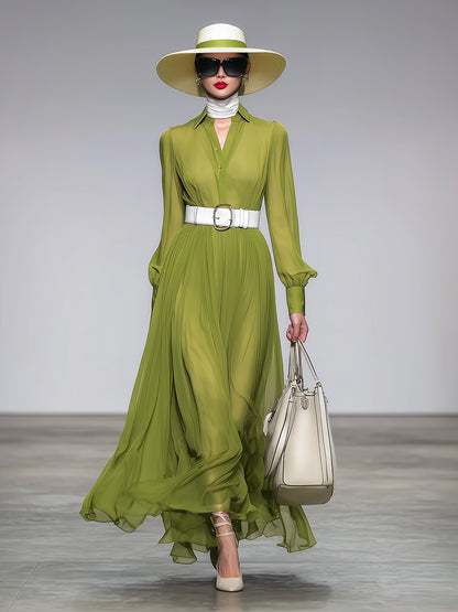 Elegant Green Thick Chiffon Maxi Dress