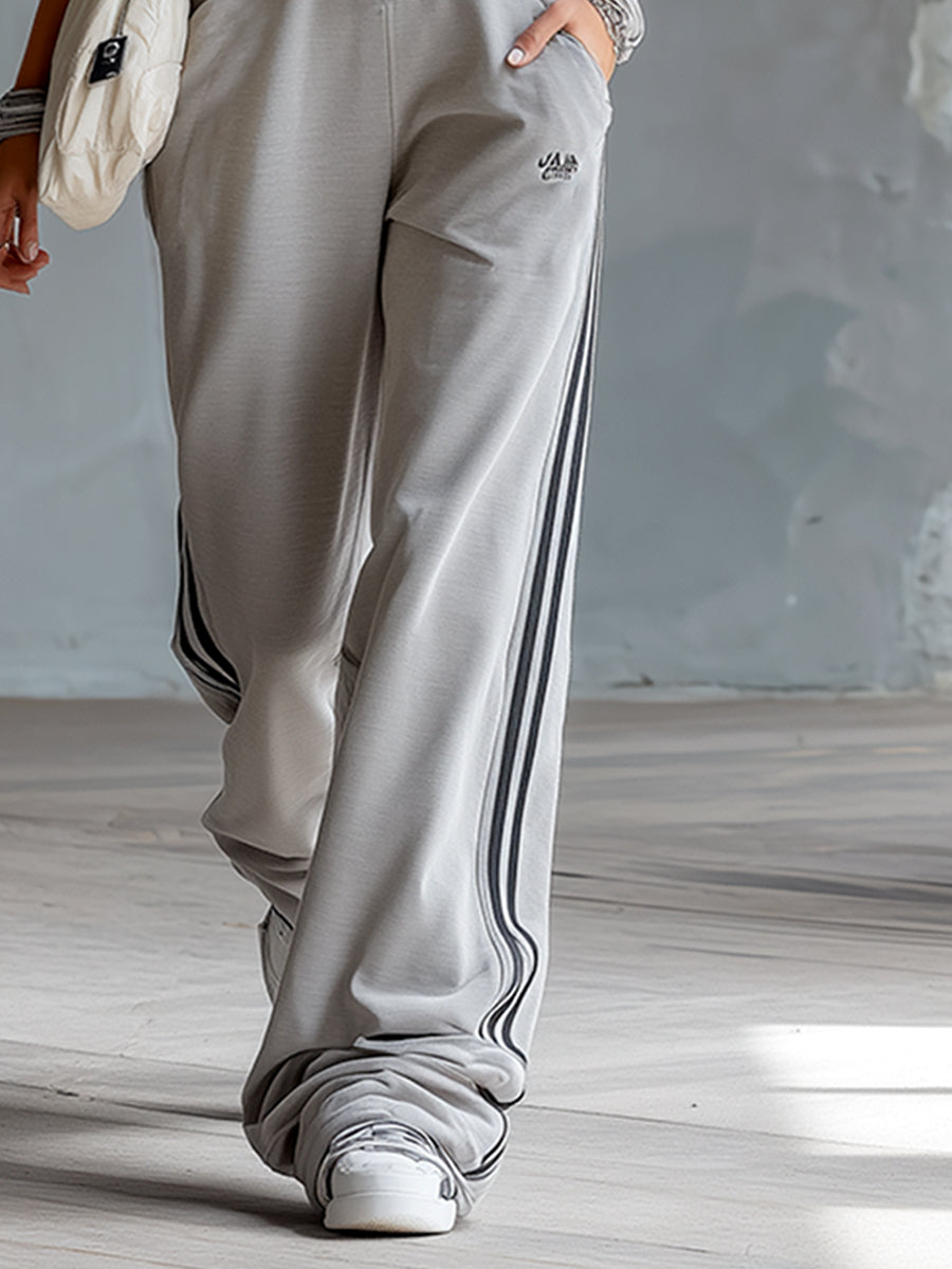 Retro Sporty Striped Trim Light Gray Lapel Narrow Shoulder Cotton Sleeveless Jumpsuit