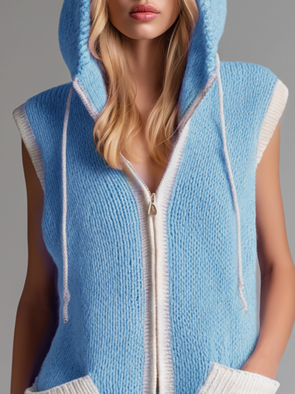 Casual And Comfortable Hooded Zip-up Knitted Mini Dress