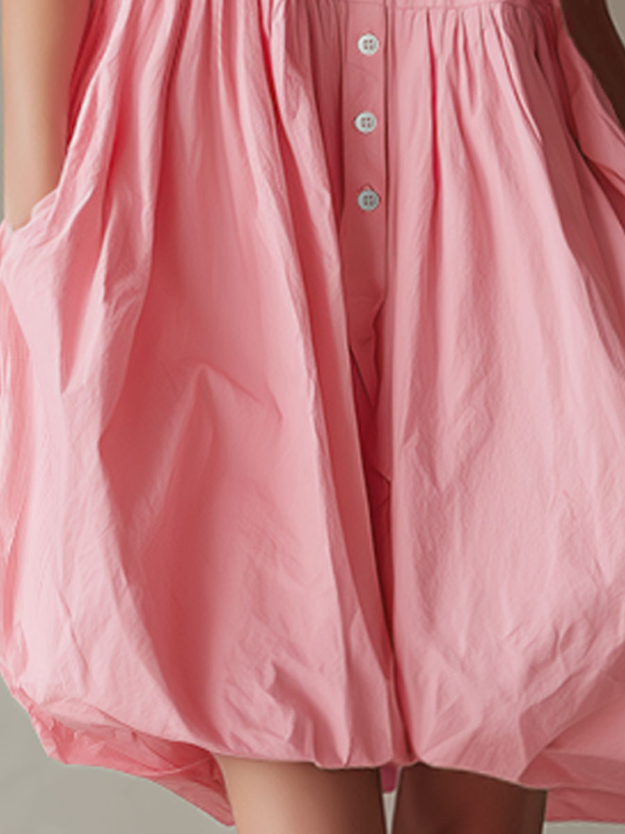Stylish And Casual Pink Button Cotton Mini Dress