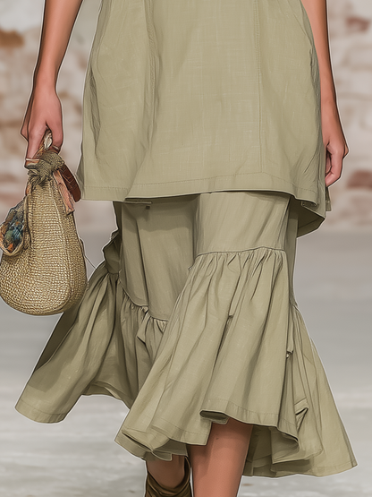 Casual And Comfortable Short-sleeved Sweatshirt And Ruffled Skirt Set