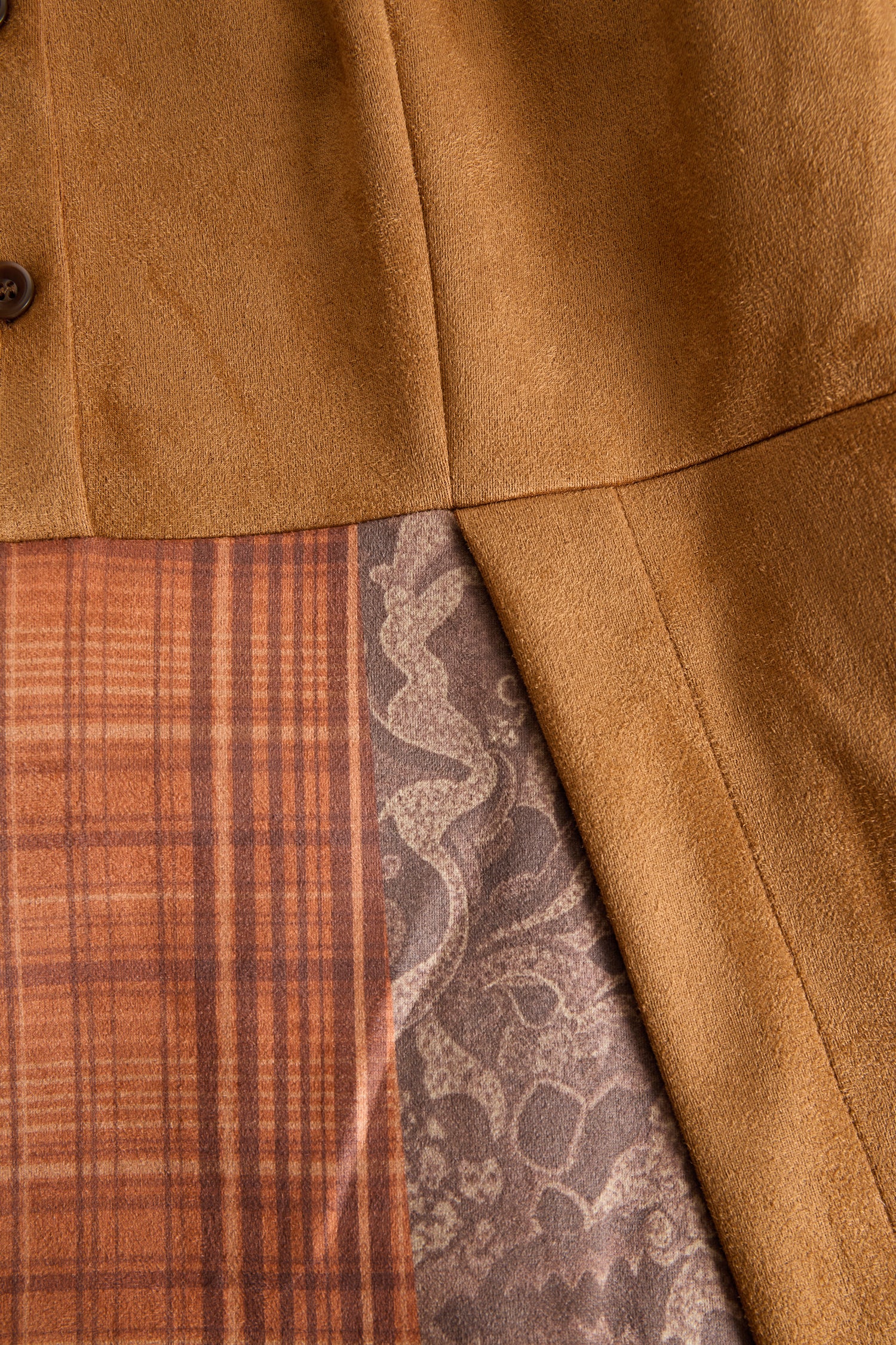 Western Retro Lace-Up Plaid Patchwork Caramel Faux Suede Maxi Dress