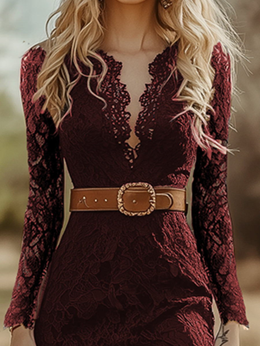 vintage bohemian blue lace long sleeve midi dress Vintage Lace Long-sleeve Bohemian Midi Dress on Luulla