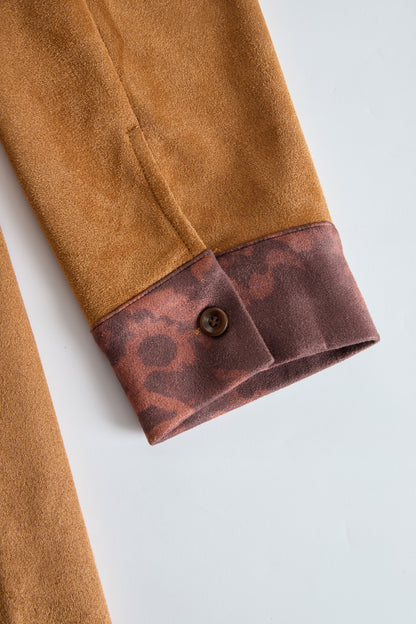 Western Retro Lace-Up Plaid Patchwork Caramel Faux Suede Maxi Dress