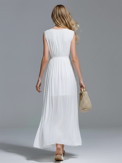 Elegant And Beautiful V-neck Wide-shoulder Sleeveless Chiffon Maxi Dress