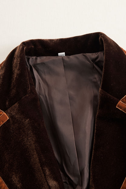 Casual Loose Vintage Velvet Colorblock Lapel Pocket Coat