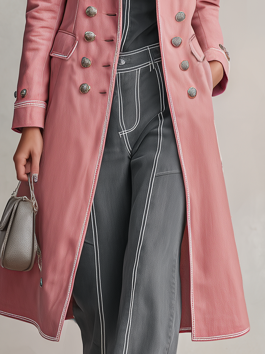 American Vintage Double-breasted Metal-button Contrast-stitch Long Denim Trench Coat
