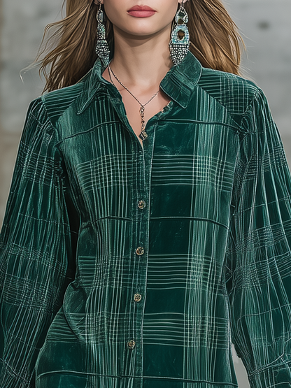 Retro Classic Plaid Print Velvet Mini Dress