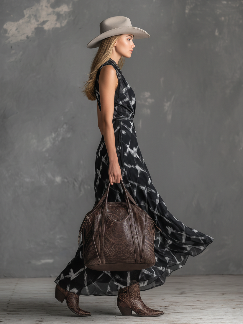 Stylish Retro V-neck Sleeveless Checkered Print Chiffon Maxi Dress