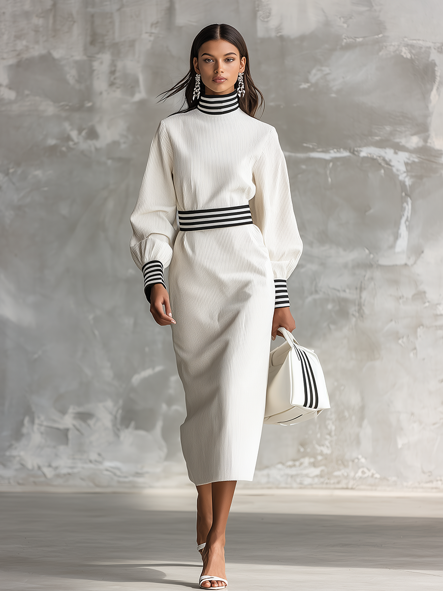 Sporty Retro Stand-up Collar Corduroy Dress