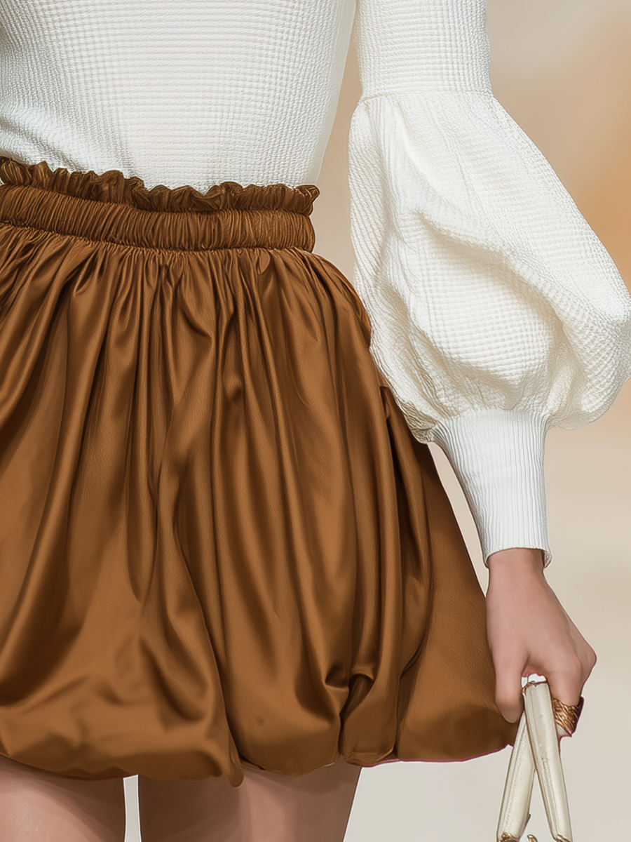 Stylish Charming Elegant Waffle-knit And Satin Patchwork Mini Dress