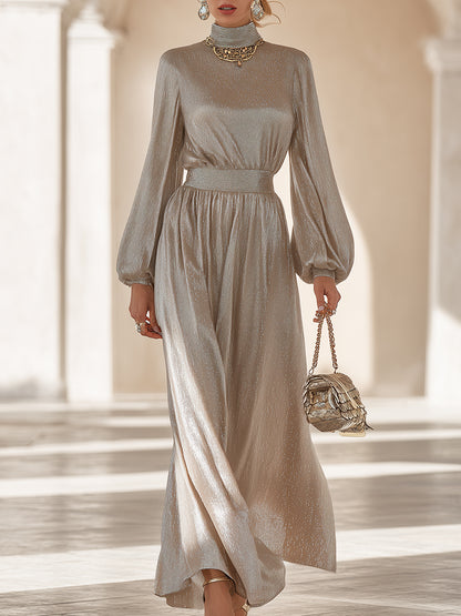 Elegant And Stylish Silver High-neck Maxi Dress