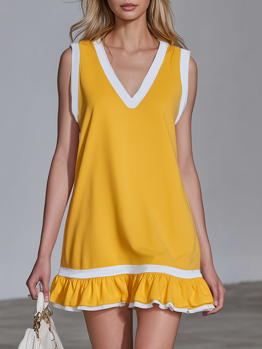 Casual Sporty V-neck Sleeveless Ruffle Mini Dress
