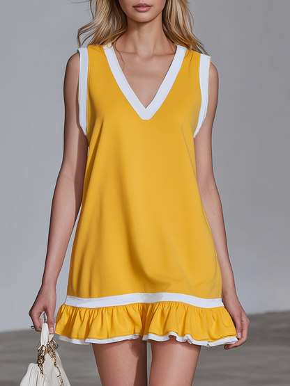 Casual Sporty V-neck Sleeveless Ruffle Mini Dress