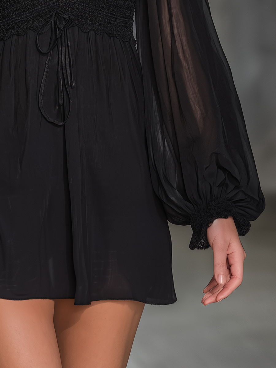 Bohemian Style Vintage And Elegant V-neck Chiffon Mini Dress