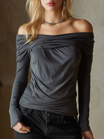 Stylish And Sexy Gray Off-shoulder T-shirt