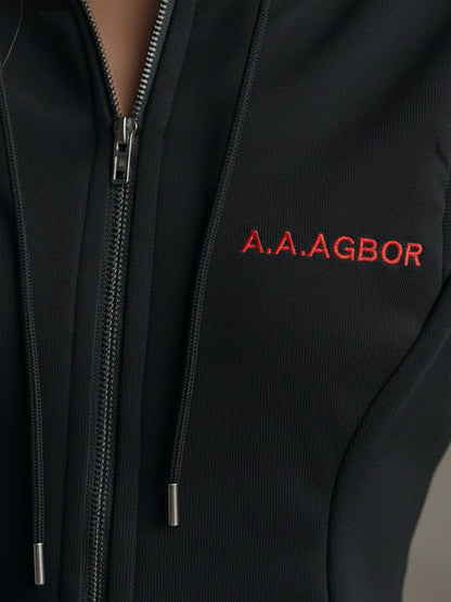 Sporty Retro Embroidered Red Ruffled Black Sleeveless Hooded Mini Dress