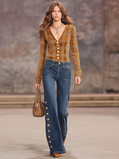Metal Button Casual Versatile Jeans