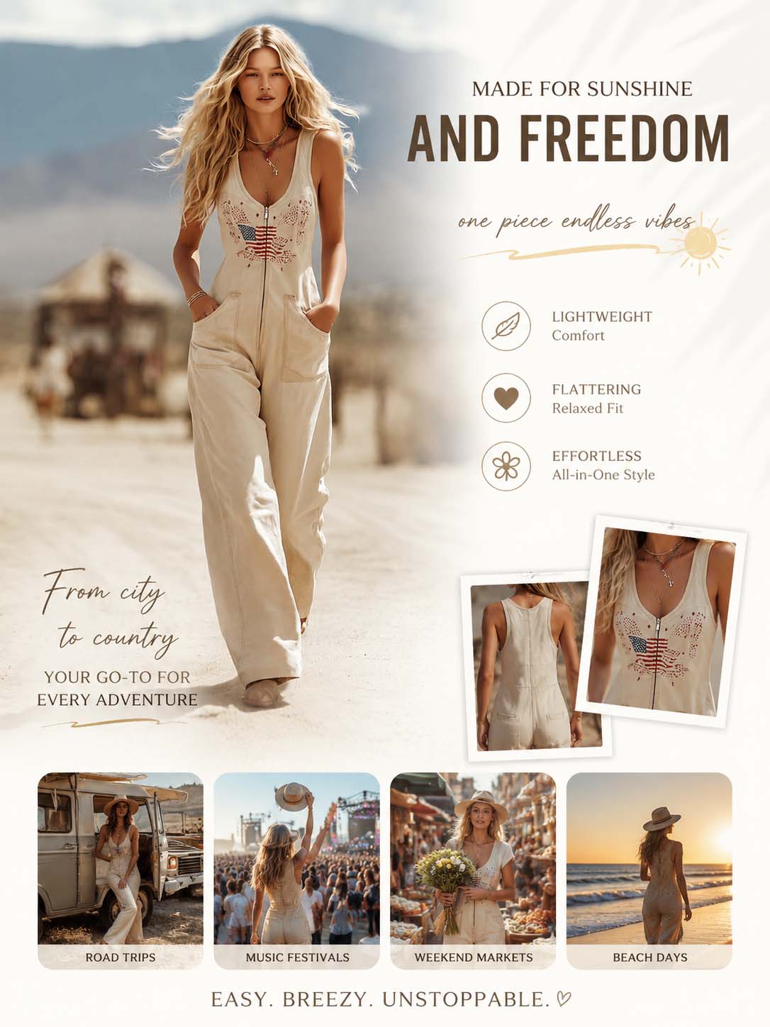 Savannah Sand Suede Americana Jumpsuit Effortless Western Desert