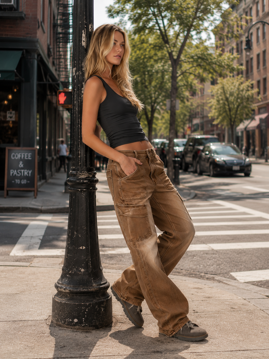 Stylish &amp; Distinctive Distressed Brown Cargo Jeans