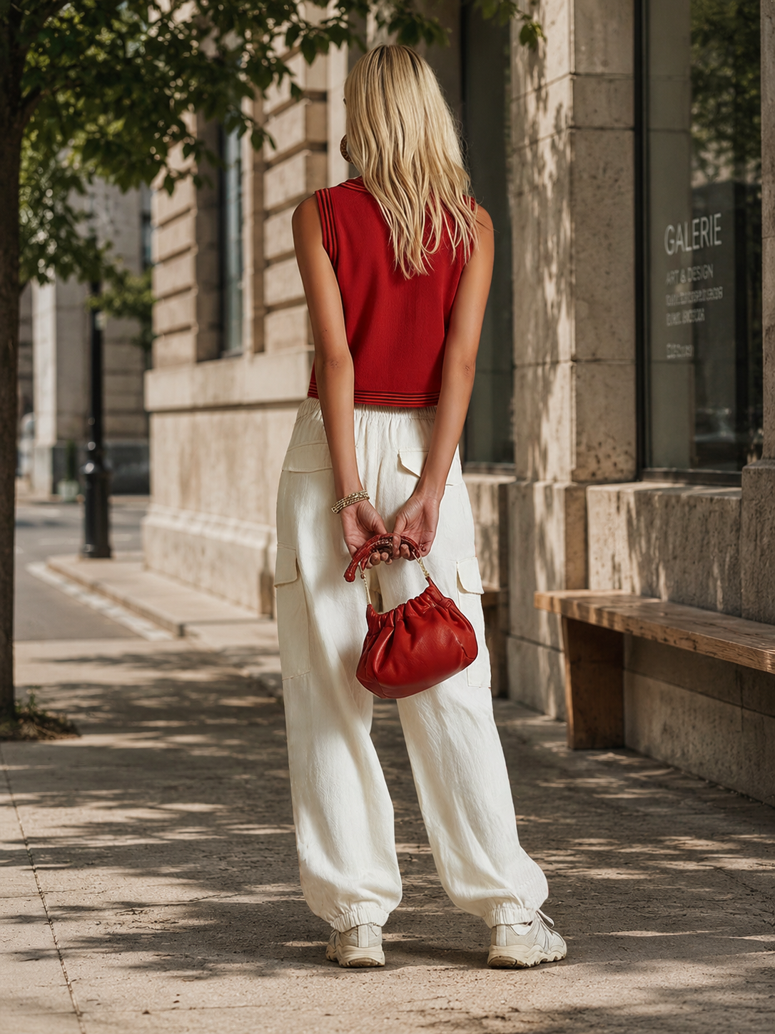 Casual &amp; Stylish Red Vest And White Cargo Pants Cotton-Linen Set