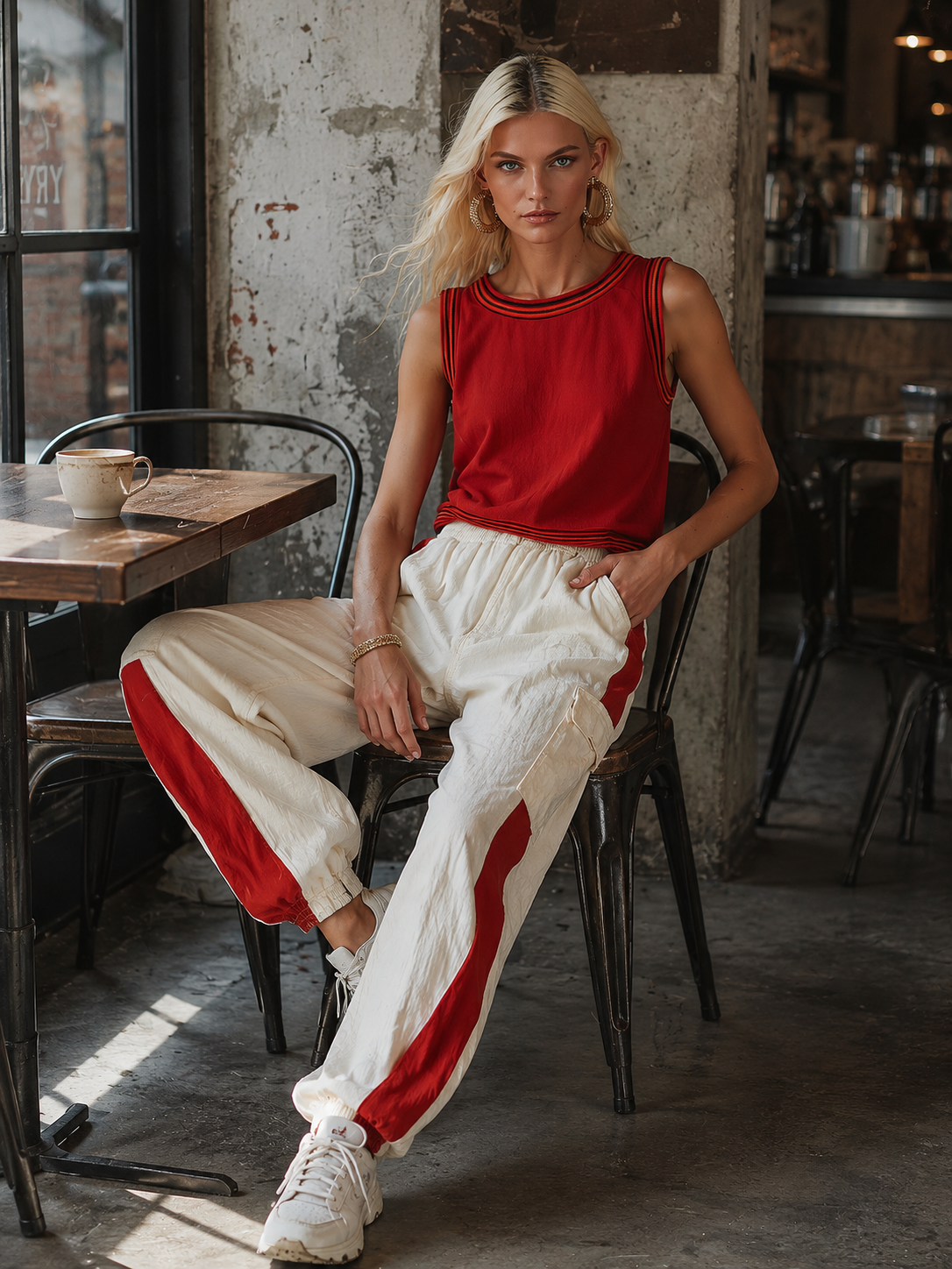 Casual &amp; Stylish Red Vest And White Cargo Pants Cotton-Linen Set