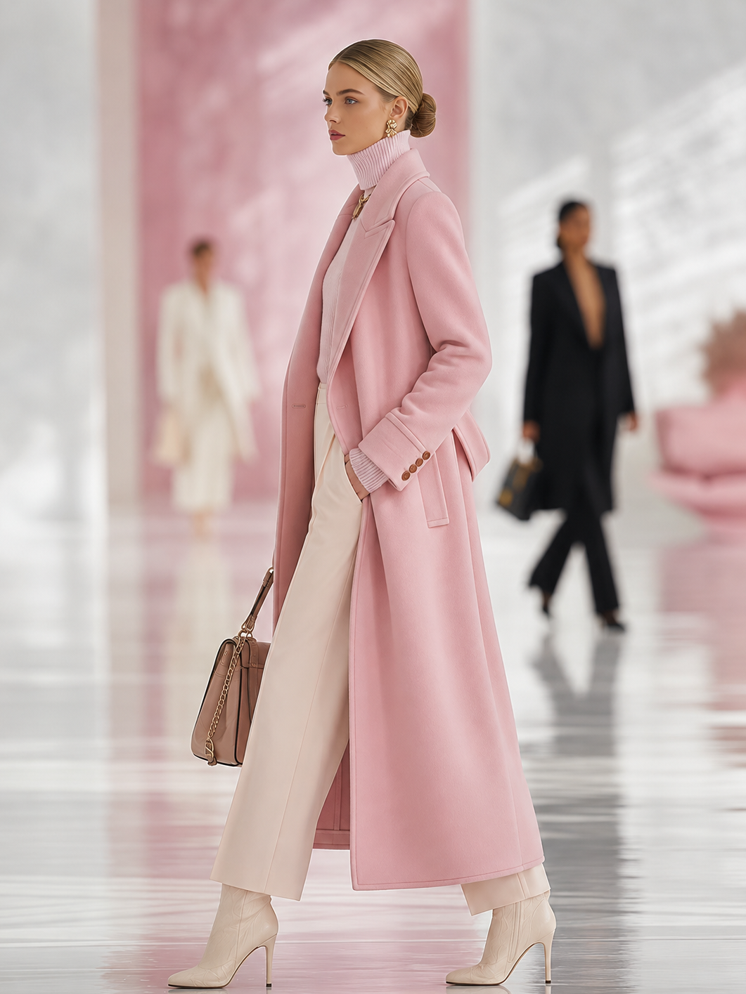 Elegant Classic Lapel Single-breasted Long Tweed Coat