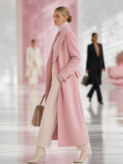 Elegant Classic Lapel Single-breasted Long Tweed Coat
