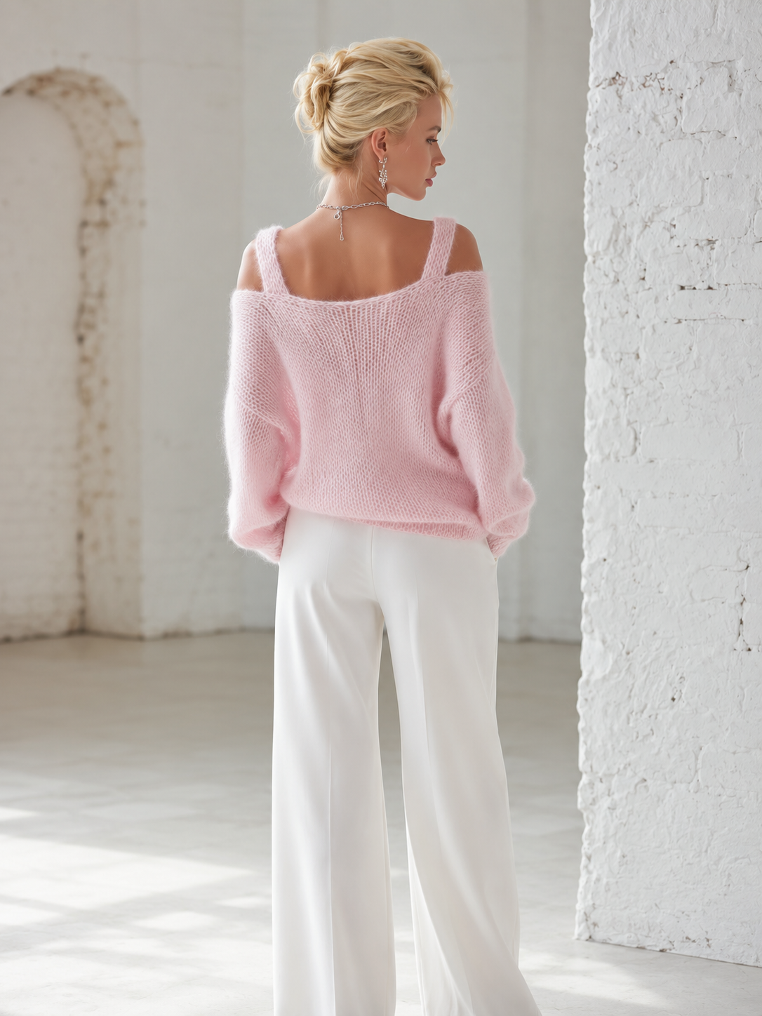 Urban-style Dual-strap Pink Sweater