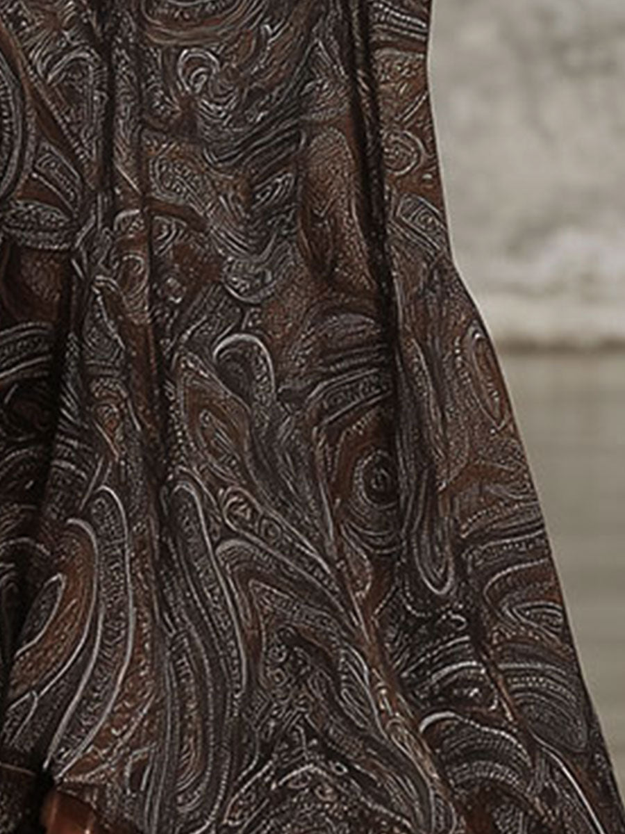 Fashion Retro Paisley Pattern Zipper Maxi Dress