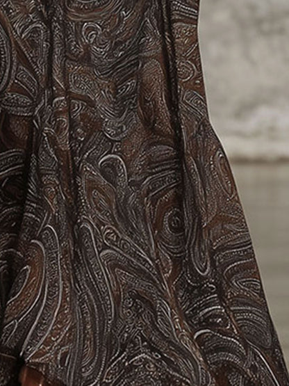 Fashion Retro Paisley Pattern Zipper Maxi Dress