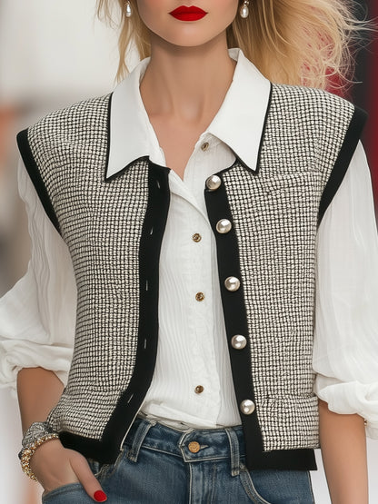 Classic Elegant Hemmed Tweed White Vest