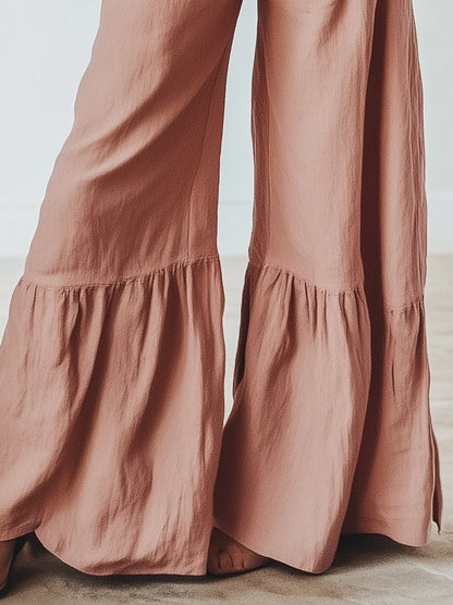 Lifestyle Cotton and Linen Pink Wide-Leg Trousers