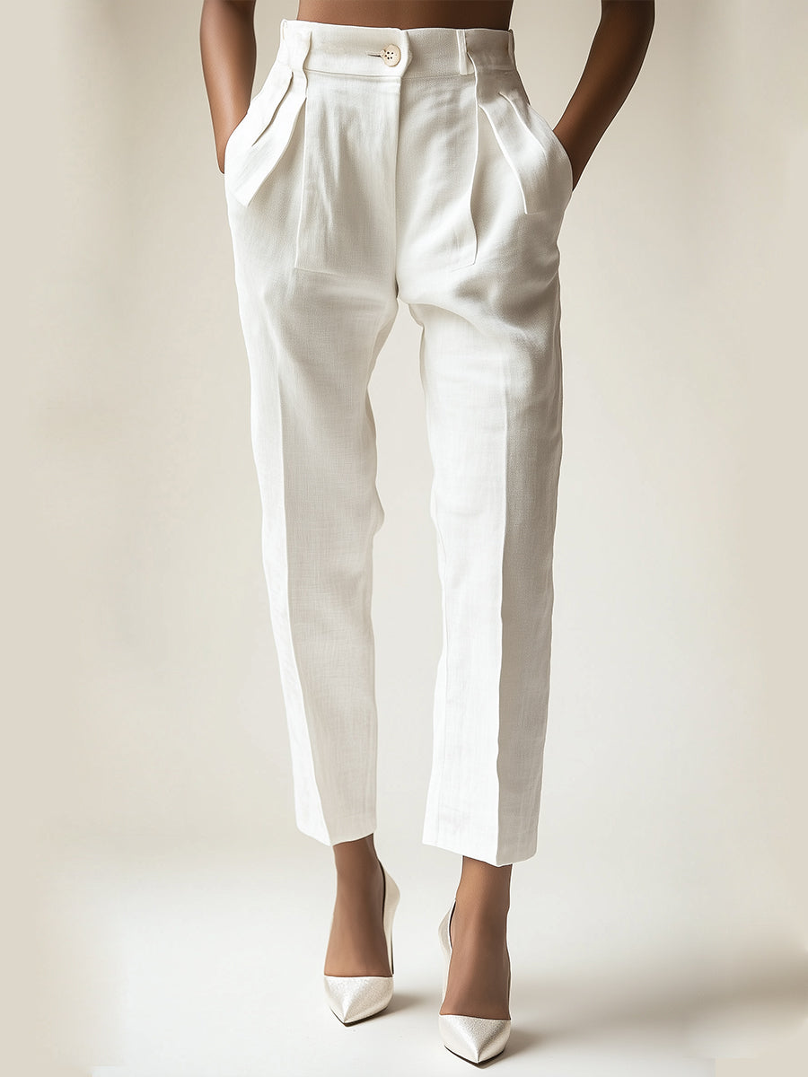 Fashionable Casual White Linen Pants