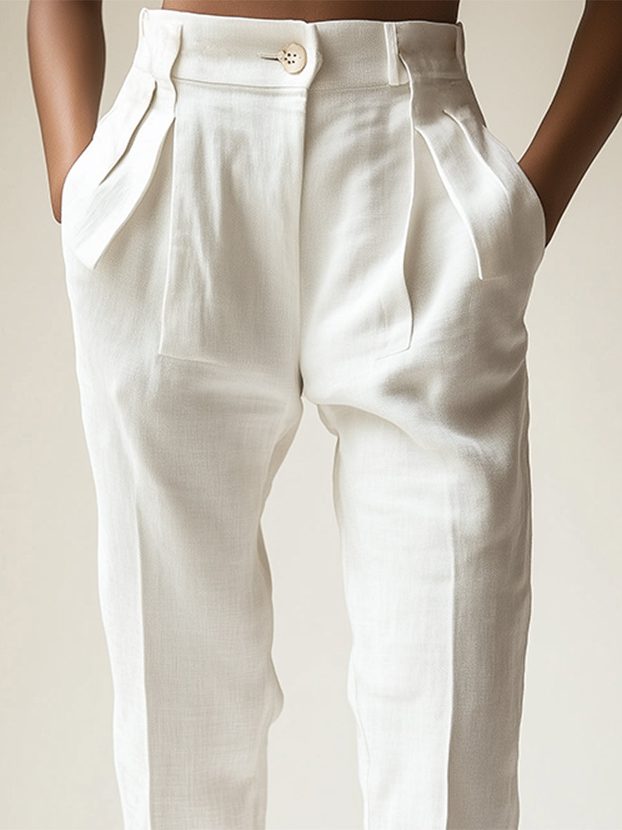 Fashionable Casual White Linen Pants