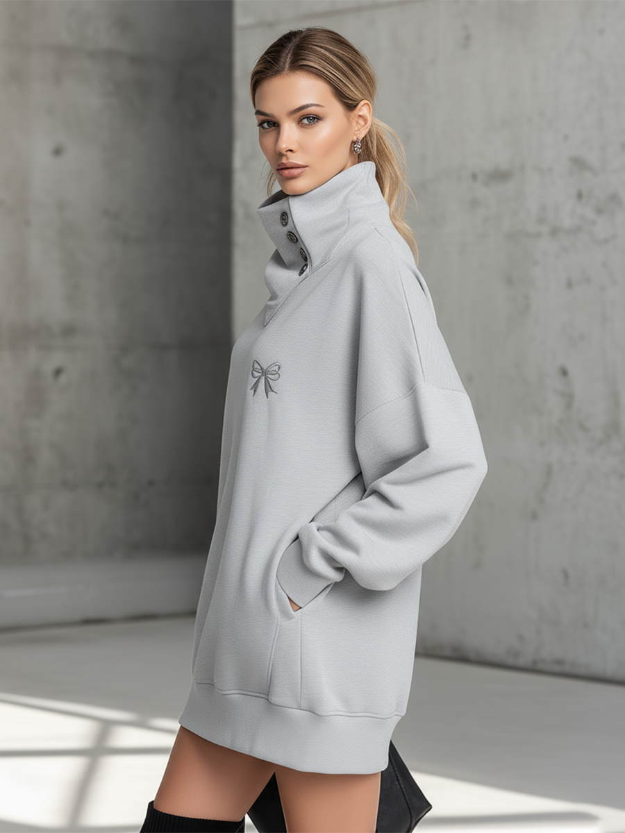 Simple Sporty Loose-fitting Collar Light Gray Mini Dress