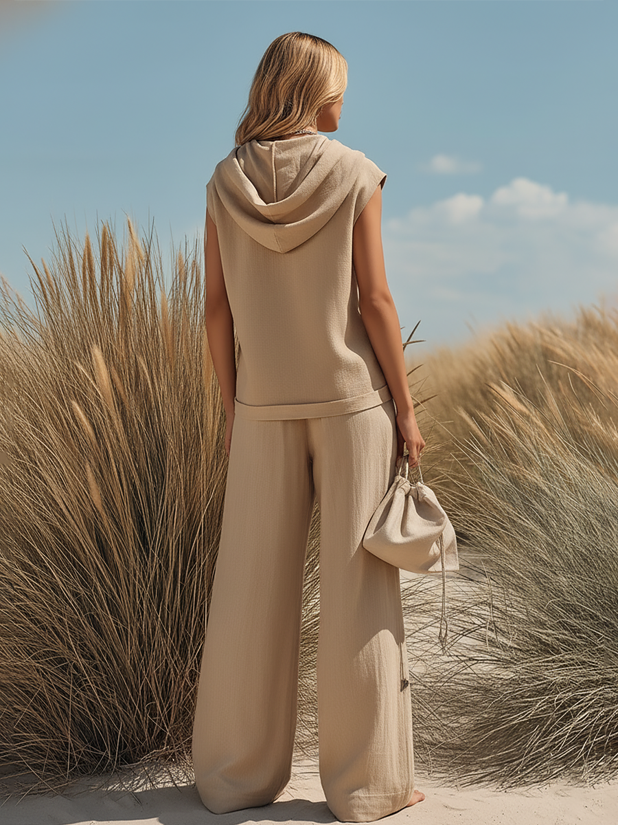 Retro Western Style Cotton And Linen Solid Color Two-piece Set