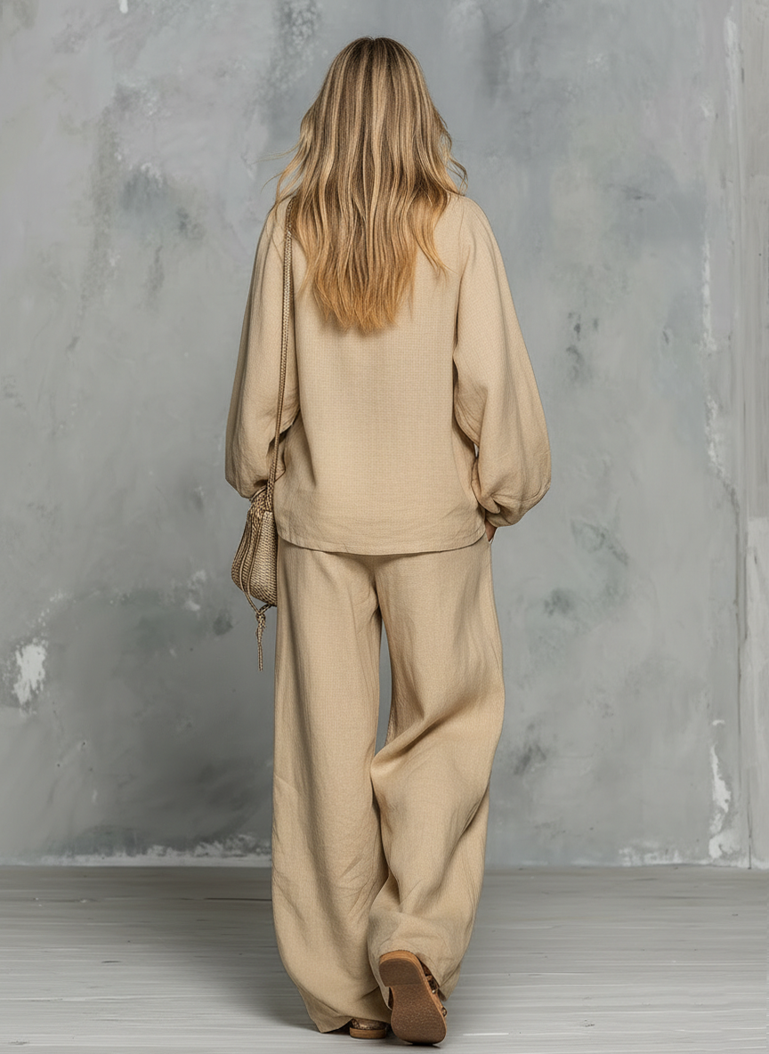 Retro Vacation Style V-neck Embroidered T-shirt And Flared Pants Set