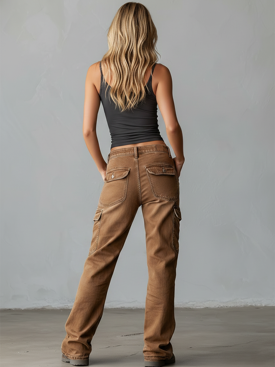 Stylish &amp; Distinctive Distressed Brown Cargo Jeans