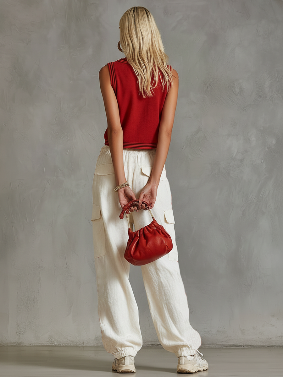 Casual &amp; Stylish White Cargo  Cotton-Linen Pants