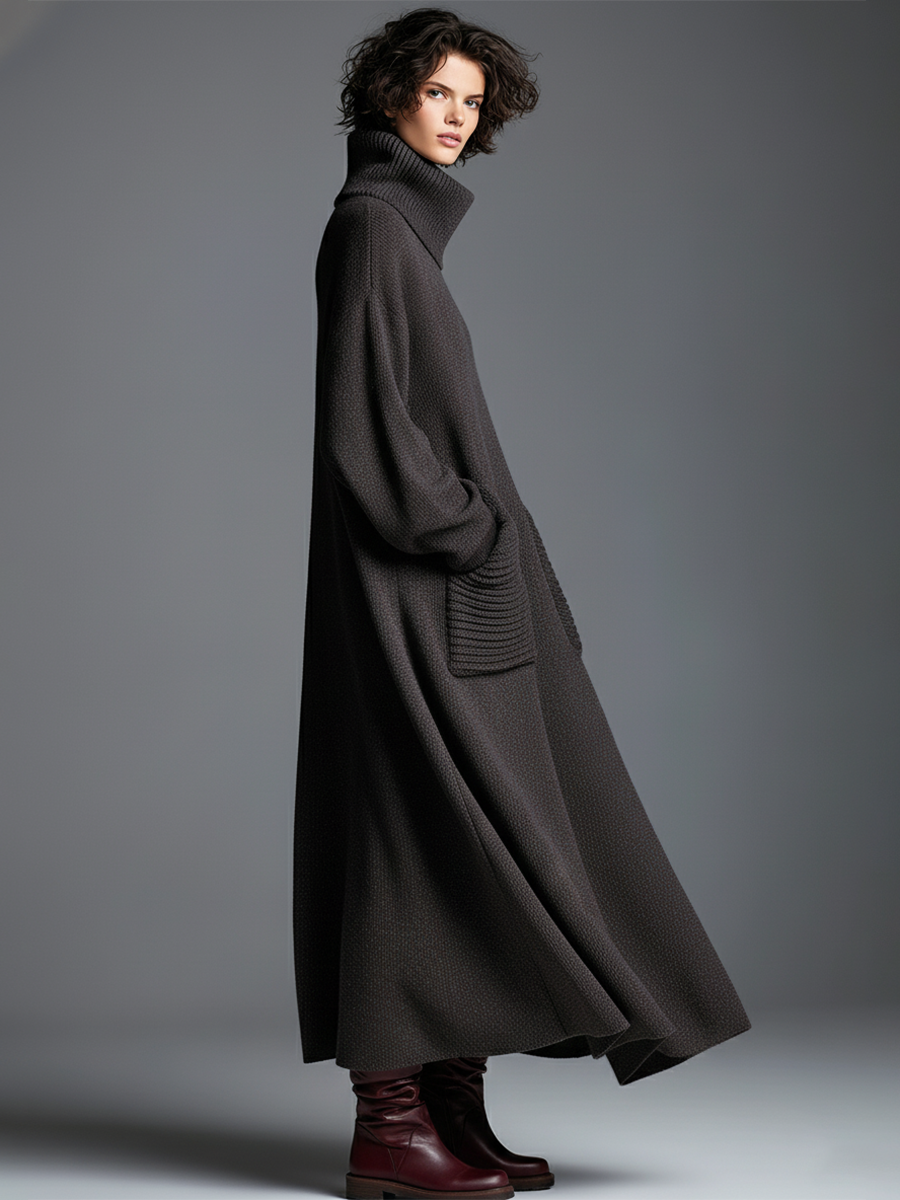 High-end Fashionable Loose Neckline Brown Knitted Maxi Dress