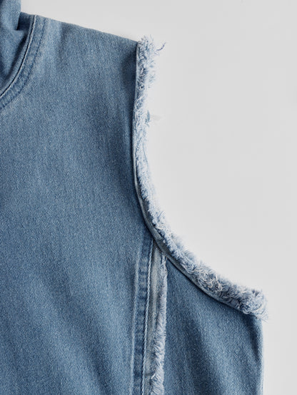 Exquisite Vintage Casual Hooded V-neck Zipper Side Slits Buttons Blue Denim Midi Dress