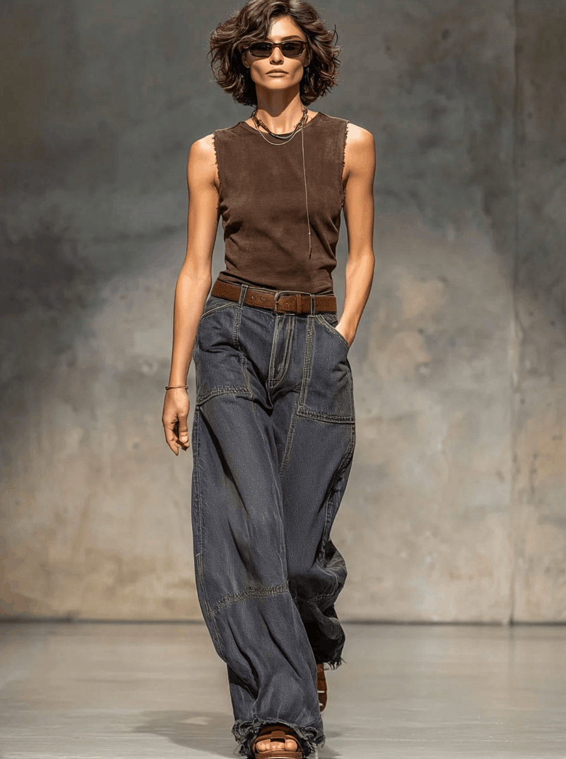 Relaxed Loose Vintage Raw Edge Dark Grey Wide Leg Jeans