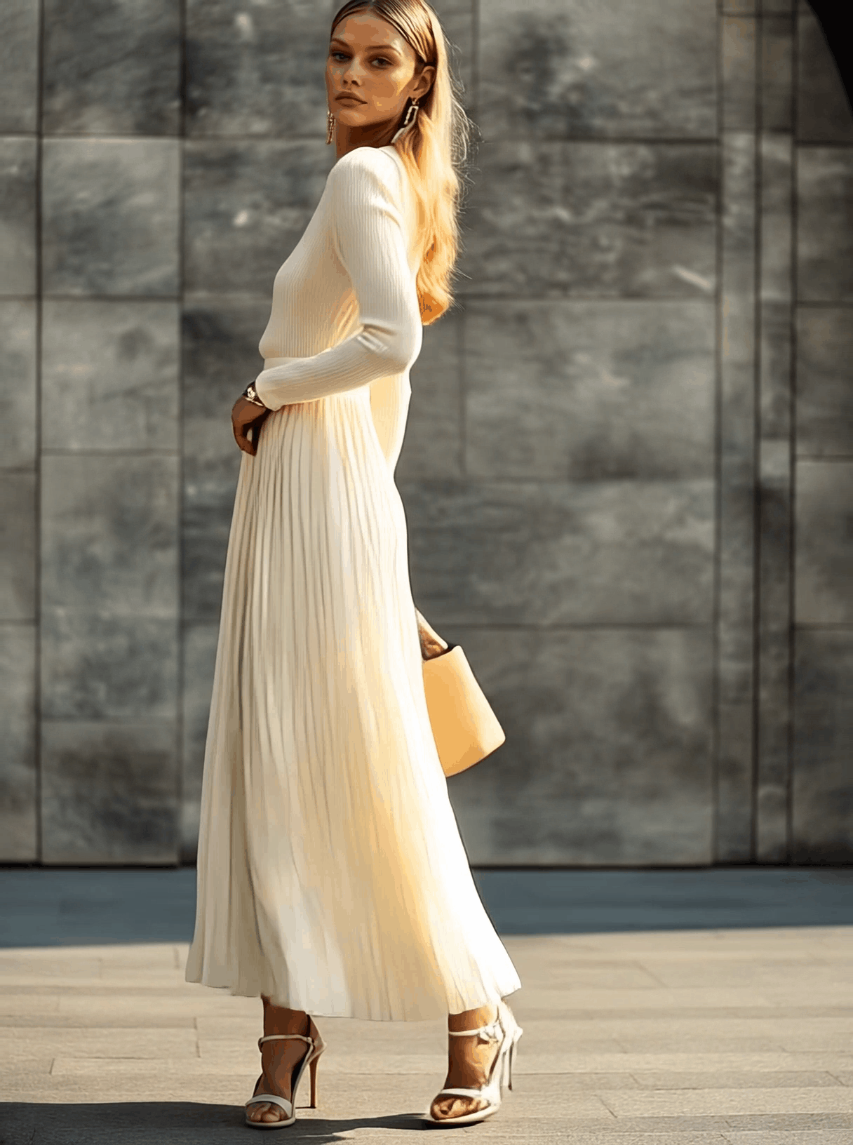 casual cream dress Maxi Dress