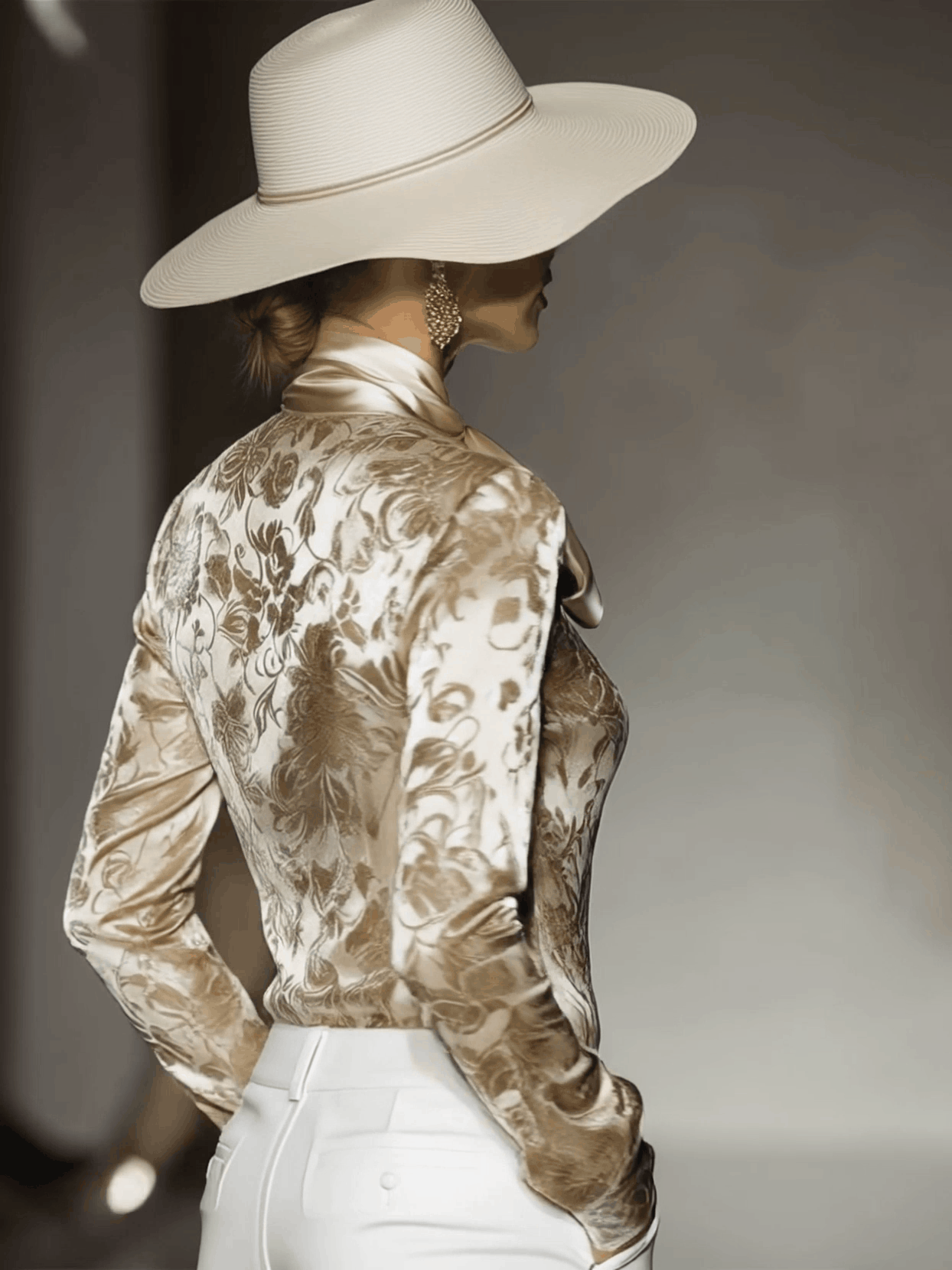 Stylish And Elegant Champagne-colored Velvet Printed Shirt