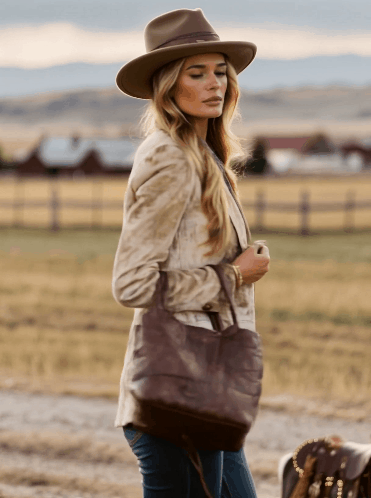 Retro Western Nomadic Style Sika Deer Pattern Camel Velvet Blazer