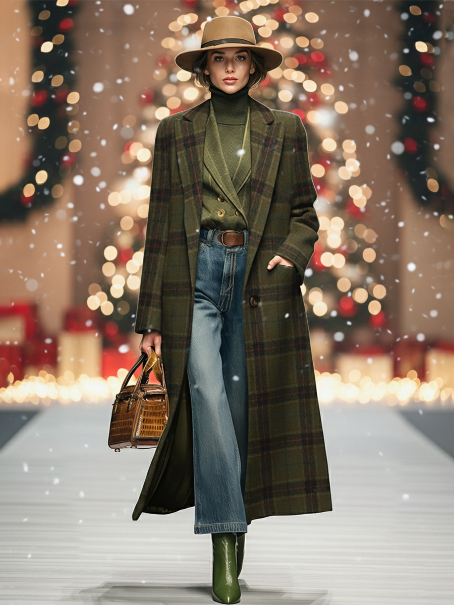 Retro Plaid Long Woolen Coat