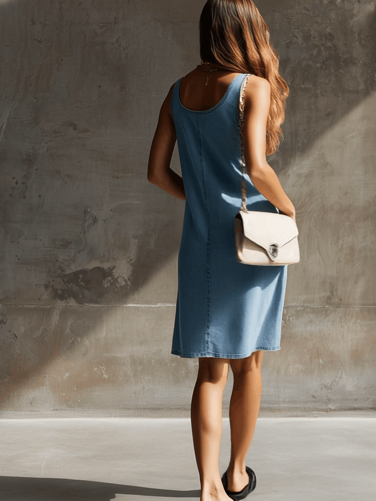 Casual Retro Light Blue Denim Sleeveless Round Neck Mini Dress