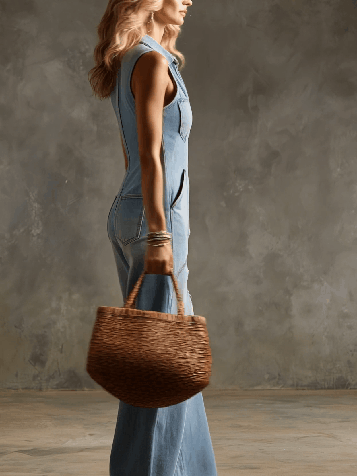 Western Retro American Flag Ripped Light Blue Denim Sleeveless Jumpsuit