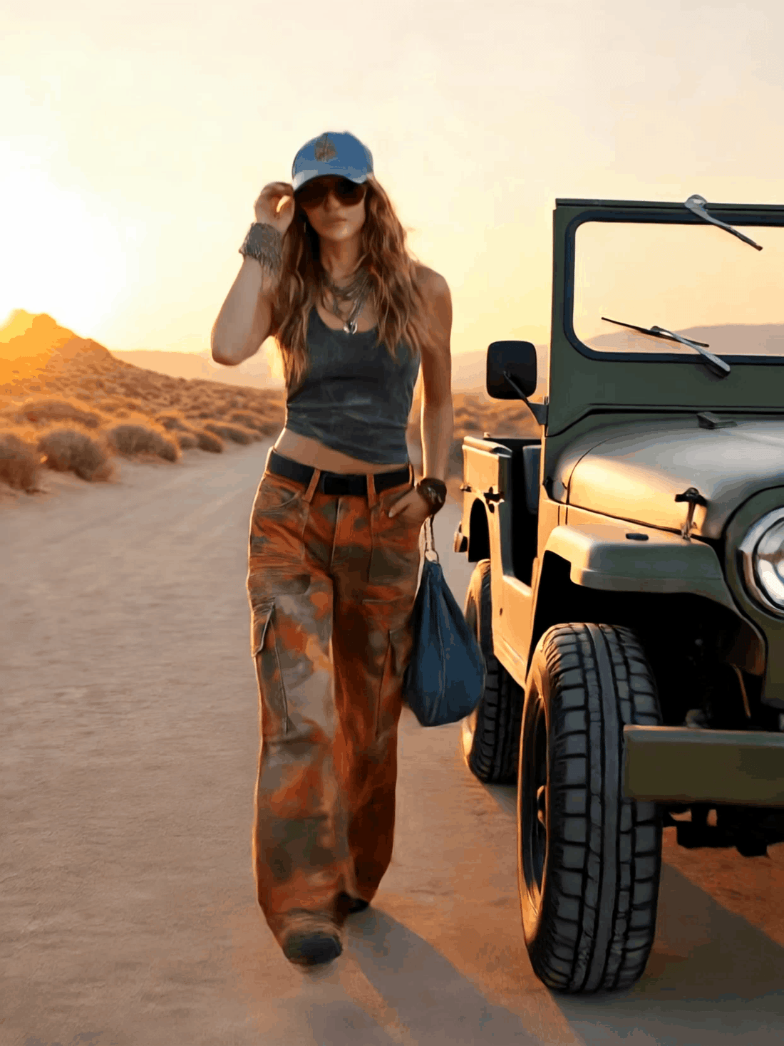 Western Retro Orange Camouflage Work Jeans